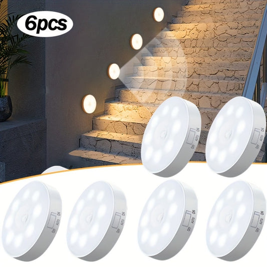 Motion Sensor Night Light 6 Pack Wireless Rechargeable 1000mAh - LED Step Lights with Motion & Light Sensor, Polished Plastic Sconce PVC Shade, Safe Night Lighting for Staircase Bedroom Cabinet Hallway