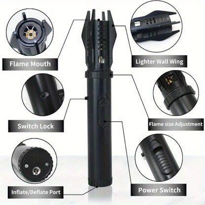 Windproof Turbo Torch Lighter 360 Degree Ignition Metal Jet Flame Lighter with Safety Lock Adjustable Flame for Camping BBQ Outdoor Cooking Butane Gas Not Included