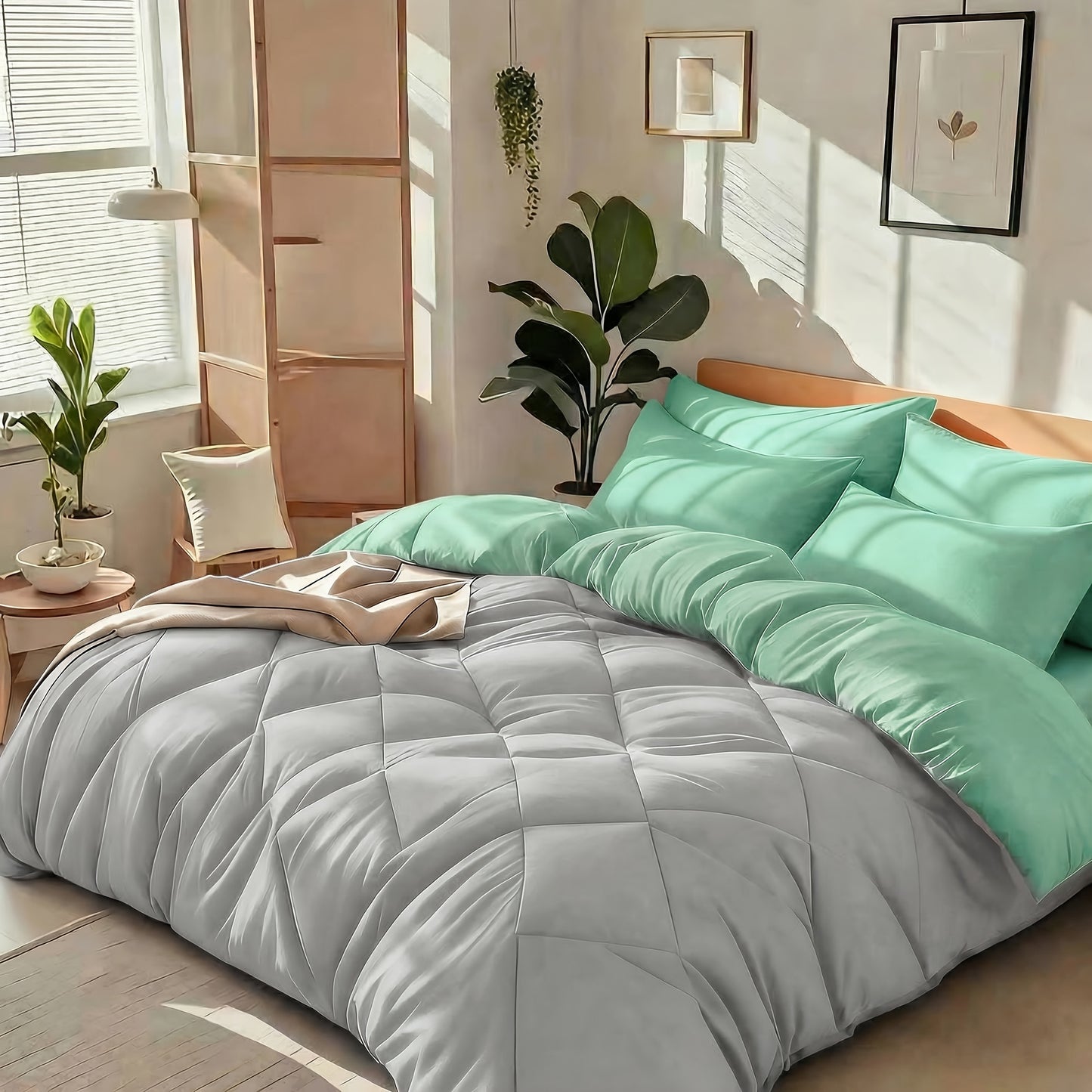 Cooling Comforter Set 2/3 Pcs – Soft Fluffy Microfiber Lightweight Breathable Quilt, Rhombus Grid Solid Color Bedding for All Seasons, Twin Queen King – Multiple Colors Available