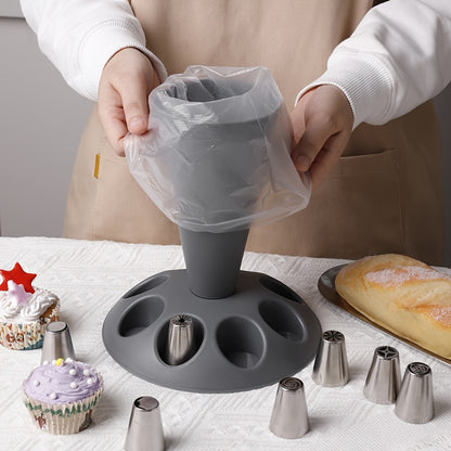 Piping Bag Holder Set 17pcs, Multi-Bag Icing Stand with Various Nozzle Tips for Cake Decorating, Cupcake Frosting, Cookie Decorating, Baking Accessories for Professional and Home Bakers