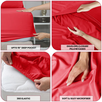 Bed Sheets Set 6 Piece - Soft Brushed Microfiber Fitted Sheet with 16" Deep Pocket, Flat Sheet & Embroidered Pillowcases, Hotel Luxury Cooling Bedding, All Seasons, 20 Colors