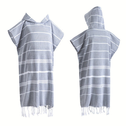 Hooded Beach Poncho Turkish Cotton Quick Dry Sandproof - Wearable Surf Changing Towel Lightweight Thin Bathrobe | S & L | Blue Green Purple Pink Gray | Swimming Diving Surfing Beach Essentials