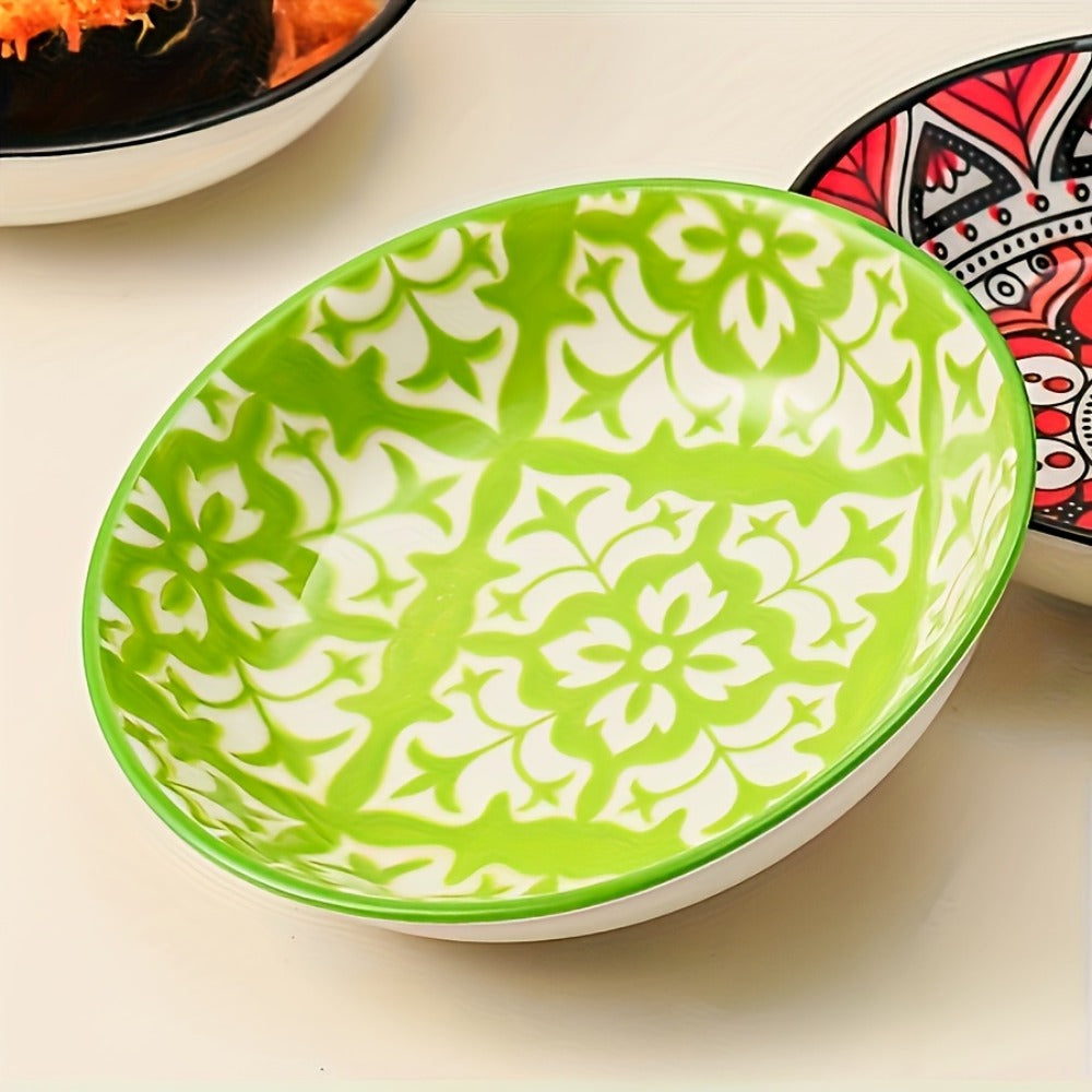 Ceramic Condiment Dish Set of 10 – Bohemian Small Saucer Dipping Bowls for Soy Sauce, Vinegar & Spices | Kitchen, Restaurant, Party, BBQ & Picnic Use | Machine Washable