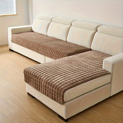 Quilted Flannel Velvet Sofa Cover 2pcs Set | Luxurious Jacquard Couch Cover, Soft Furniture Protector, Pet Friendly Machine Washable, All Season, Living Room Bedroom Office