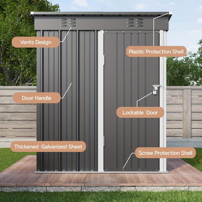 Outdoor Storage Shed 5x3ft Metal Garden Shed for Outside Tool Storage & Organization, Waterproof Backyard Storage House