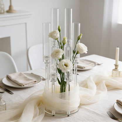 Acrylic Candelabra 6-Arm Candlestick Holder 26.8 Inch Clear Crystal Candle Holders Bulk for Wedding Table Centerpieces, Party Home Decoration, Valentine's Day Anniversary Christmas
