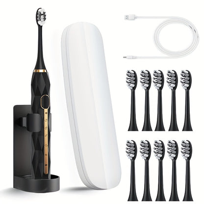 Sonic Electric Toothbrush IPX8 Waterproof USB Rechargeable with 10 Replacement Heads, Intelligent Timer, Travel Case & Charging Base – 5 Colors for Men & Women