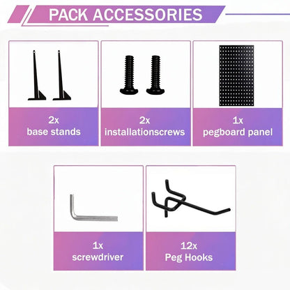 Pegboard Jewelry Display Stand with 12 Removable Peg Hooks Countertop Jewelry Organizer Rack Freestanding Iron Hole Board Display Tower for Necklace Earring Bracelet Ring Accessories Black White
