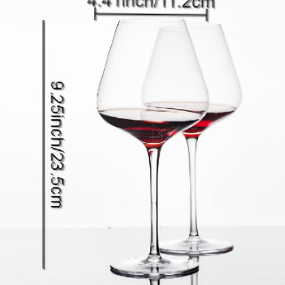 Hand Blown Red Wine Glasses Set of 4 – 23 Oz Crystal Burgundy Wine Glass with Long Stem – Unique Handcrafted Glassware Gift for Wedding, Anniversary, Christmas, Housewarming – Clear Stemmed Glass