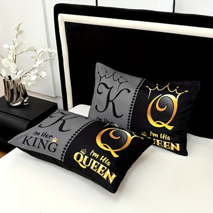 Bed Sheet Set 3 Piece Super Soft Microfiber Fitted Sheet with Pillowcases - Deep Pocket 15 Inch Crown Letter Print Color Block Bedding Twin Full Queen King All Season