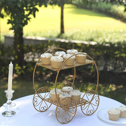 Cake Stand Pedestals Set of 3 | Golden Metal Geometric Stackable Dessert Display with Square Plastic Top | Multi-Tier Cupcake Tower for Wedding, Birthday, Holiday Party, Seasonal Table Decor