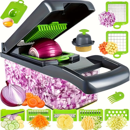 Vegetable Chopper 18-in-1 Multifunctional Food Chopper & Mandoline Slicer with Container – Onion Dicer, Adjustable Cutter for Kitchen Meal Prep, Gray