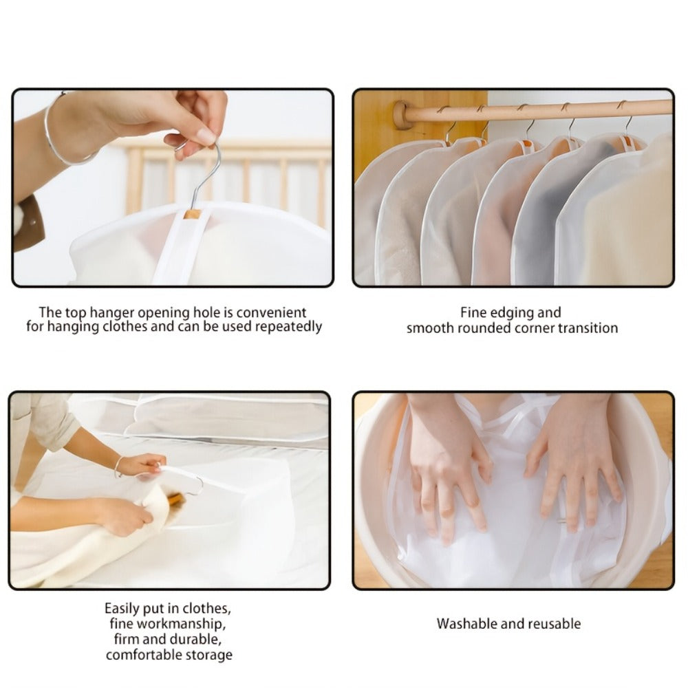 Garment Bags 10 Pack Waterproof Transparent – Hanging Clothes Storage Bags with Full Zipper for Wardrobe, Travel & Closet Organization – Dustproof Clear Clothing Bags in M / L / XL / XXL