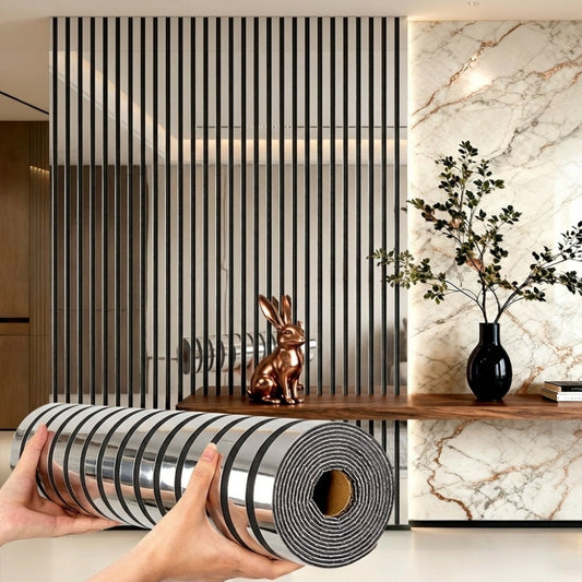 3D Mirror Slat Wall Panel Self-Adhesive Peel and Stick Gold Silver Metallic Grid Wall Sticker for TV Background Wall Ceiling Curved Edges Home Decor Art Easy Install