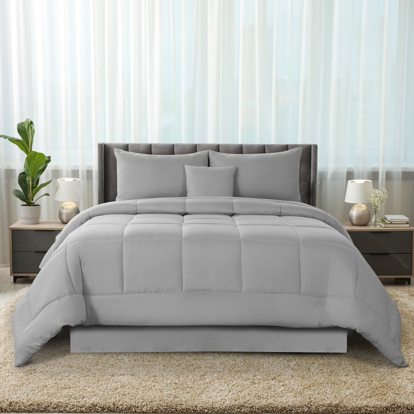 5-Piece Comforter Set – Down Alternative Reversible Quilted Bedding with Bed Skirt & Pillow Shams, Twin Queen King, All Seasons – 13 Colors