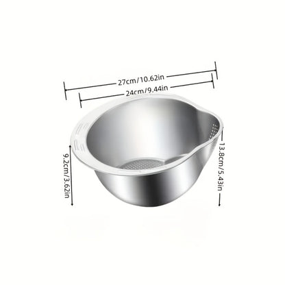 Stainless Steel Kitchen Colander with Handle - Multipurpose Rice Strainer Mesh Basket for Washing Rice, Fruit, Vegetables, Food-Safe Durable Water Drainer