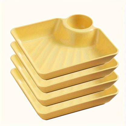 Colorful Serving Plates Set 4 Piece - BPA-Free PP Rectangular Snack, Sushi & Appetizer Plates with Dipping Sauce Compartments for Charcuterie Boards, Desserts & Holiday Party Entertaining