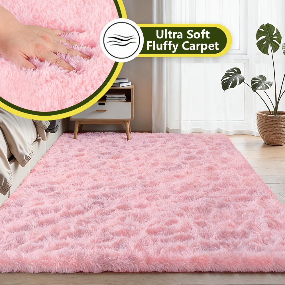 Fluffy Area Rug Tie-Dye Soft Carpet for Living Room Bedroom Office Thickened 1000g/㎡ Machine-Woven Indoor Mat Multi-Color Multi-Size Dark Gray Light Grey Khaki Pink Black White Purple
