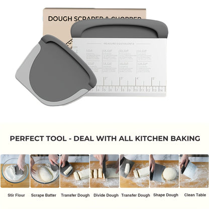 Dough Scraper Bench Scraper - Stainless Steel Dough Cutter with Silicone Handle & Measuring Scale, Multipurpose Pastry Scraper Pizza Spatula Baking Tool, Kitchen Gadget Gift, Blue Grey