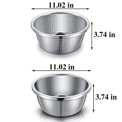 Stainless Steel Colander with Mixing Bowl Set 304 Food Grade Strainer Bowl for Washing Vegetables Fruit Rice Dishwasher Safe Kitchen Colander Sieve Multiple Sizes