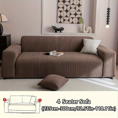 Sofa Cover Stretchy Washable Slipcover for 1 2 3 4 Seater Couch, Zigzag Textured Fabric, Scratch Slip Resistant Furniture Protector, Cream White Light Grey Dark Gray Coffee Brown