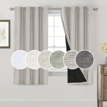 Blackout Curtains 2 Panels 100% Blackout Linen Textured Thermal Insulated Grommet Window Drapes Noise Reducing for Bedroom Living Room Hall - Full Light Blocking Room Darkening Curtains