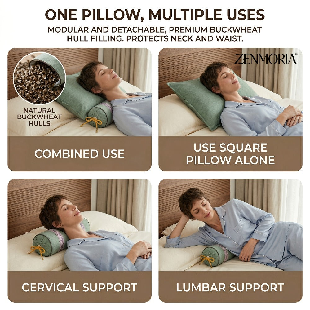Detachable 2-in-1 Buckwheat Pillow – Ergonomic Support & Adjustable Comfort for Better Sleep