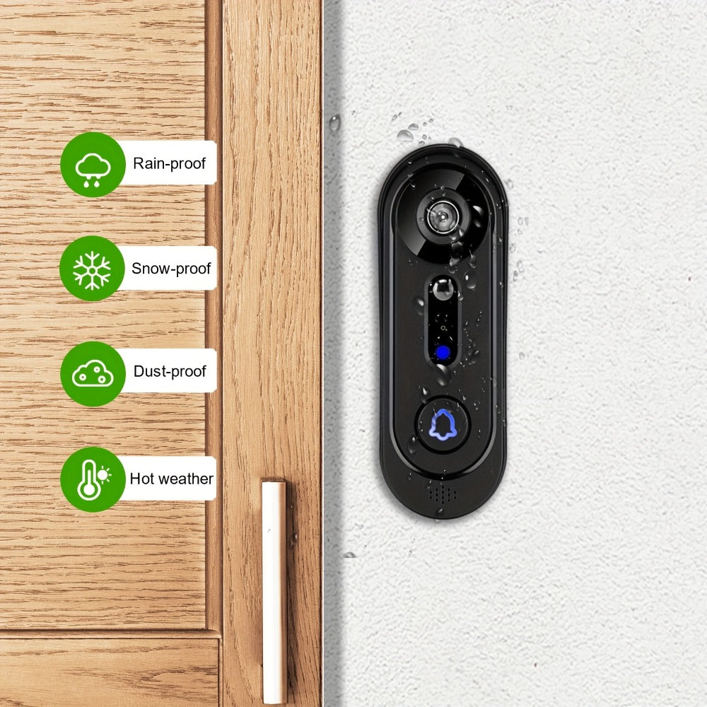 Wireless Video Doorbell Camera 1080P HD Night Vision Motion Detection Two-Way Audio Battery Powered Indoor Chime Cloud Storage Smart Home Security 2.4GHz WiFi Black