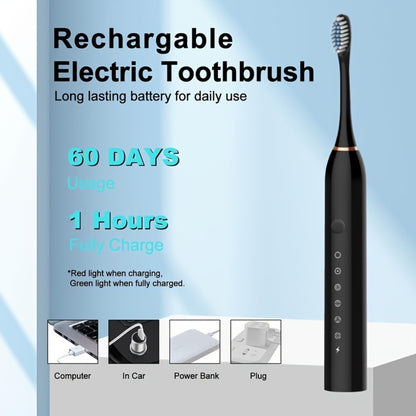 Rechargeable Electric Toothbrush 6 Cleaning Modes with 8 Brush Heads - USB Charge, Soft Bristles, Portable for Travel & Home Use, Oral Care Toothbrush for Men & Women - Black / White / Pink