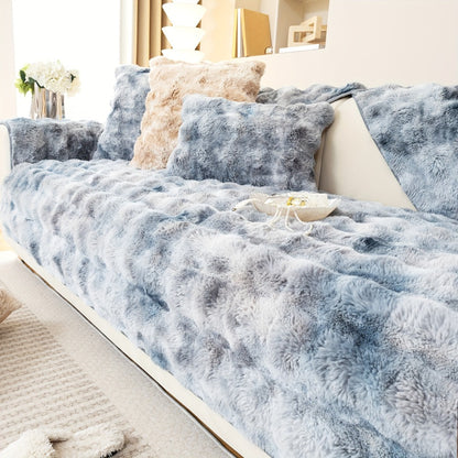 Plush Sofa Cover Faux Lamb Thick Fluffy Couch Slipcover Pet Friendly Machine Washable Gradient Color Polyester Furniture Protector for Armchair Single Double Triple Sofa Living Room Home Decor