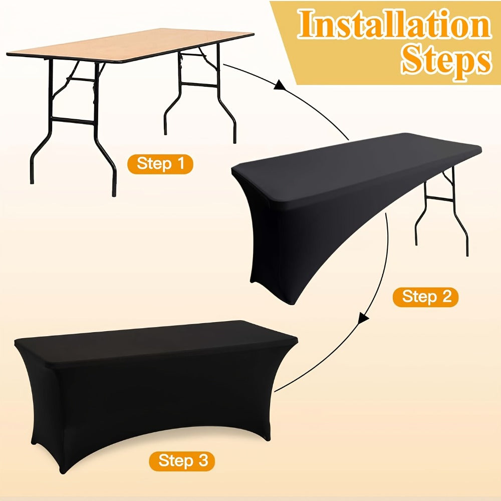 Spandex Tablecloth for 6 ft Rectangle Tables – Elastic Fitted Table Cover for Events, Parties, Weddings & Banquets – Wrinkle-Free Stretch Fabric in Black, White & Red, Indoor & Outdoor Use