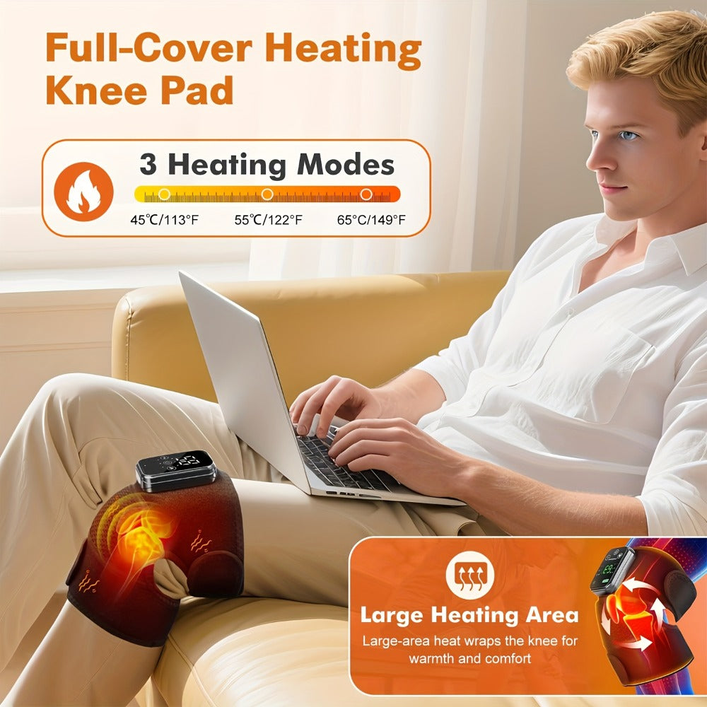 Heated Knee Massager with Heat and Vibration Massage – Wireless Portable Electric Knee Brace Wrap for Pain Relief, Arthritis, Joint Stiffness – 3-in-1 Shoulder Elbow Knee Heating Pad, Gift for Elderly
