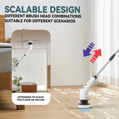 Telescopic Electric Cleaning Brush with Long Handle, 7-in-1 & 14-in-1 Multifunctional Power Scrubber Kit, Replaceable Brush Heads, Household Floor Kitchen Bathroom Tile Grout Scrubbing Tool