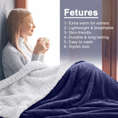 Sherpa Flannel Blanket – Double-Layer Ultra Soft Warm Throw for Bed, Sofa & Bedroom Decor, Better Sleep, 14 Colors, 3 Sizes