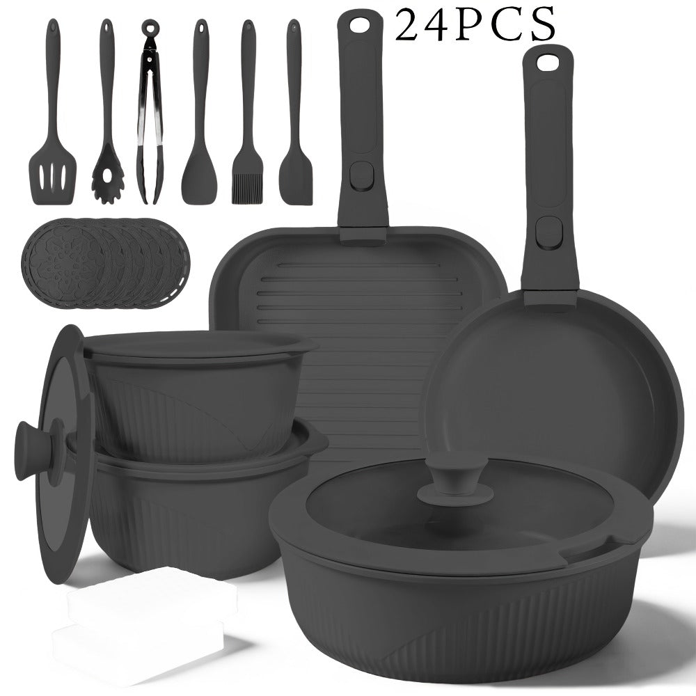 Nonstick Cookware Set 5/7/24 Piece Induction Ready with Detachable Handles – Stackable Pots & Pans Set Includes Skillet Frying Pan Soup Pot Steak Pan for Home RV Kitchen, Multiple Colors