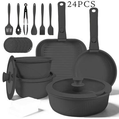 Nonstick Cookware Set 5/7/24 Piece Induction Ready with Detachable Handles – Stackable Pots & Pans Set Includes Skillet Frying Pan Soup Pot Steak Pan for Home RV Kitchen, Multiple Colors