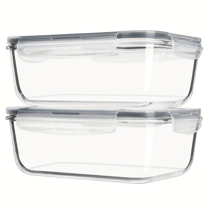 Glass Food Storage Containers with Lids 2 Pack – 63oz Large Airtight Snap Lock Meal Prep Containers, Leak Proof Glass Dish with Lid for Oven, Microwave & Refrigerator, Food Transport Tubs