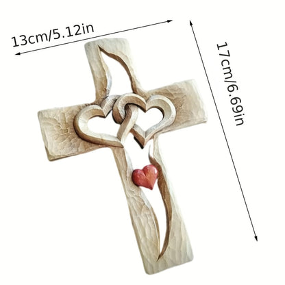 Cross Wall Decor Resin Handcrafted Hearts Intertwined Love Cross, Decorative Wall Cross for Living Room Bedroom Home Decor, Christian Religious Gift for Easter Christmas Housewarming