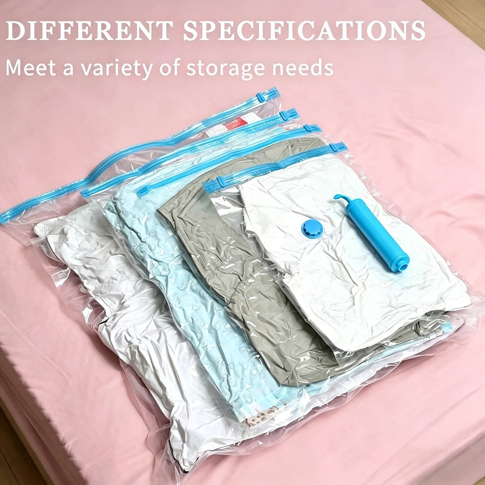 Vacuum Storage Bags with Air Pump, 20-21 Pack Reusable Compression Bags for Clothes, Quilts & Blankets — 4 Sizes Space-Saving Storage for Travel, Moving & Organizing | Transparent