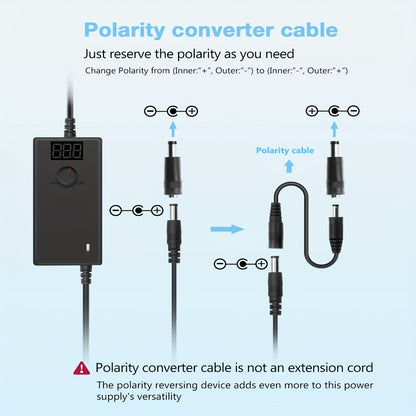 Adjustable AC DC Power Adapter 24W 3-12V 2A Universal Power Supply 100-240V with LED Voltage Display 14 Tips Polarity Converter for Small Home Electronics