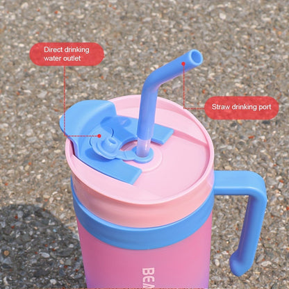 Tumbler Set 3pcs Gradient Color Frosted Plastic Water Cup with Straw Double Drinking Large Capacity Car Handle Cup 10oz 27oz 40oz 300ml 800ml 1200ml for Travel Gym Car Office Black and White