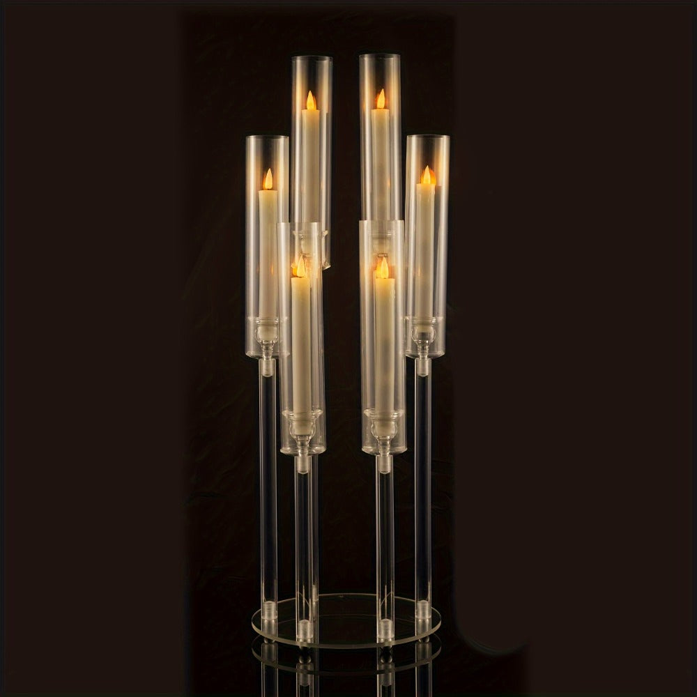 Acrylic Candelabra 6-Arm Candlestick Holder 26.8 Inch Clear Crystal Candle Holders Bulk for Wedding Table Centerpieces, Party Home Decoration, Valentine's Day Anniversary Christmas