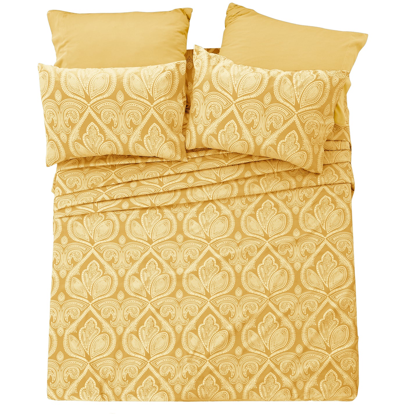 Paisley Bed Sheet Set 6-Piece Soft Brushed Microfiber Deep Pocket Fitted Sheet Wrinkle Free All-Season Comfort