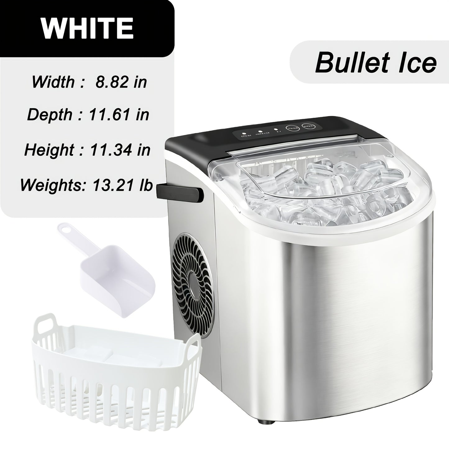 Ice Maker with Basket & Scoop – 26 Lbs/Day Countertop Bullet Ice Machine, 9 Cubes in 6 Mins, Self-Cleaning, 5 Colors Pink White Green Silver Black, for Home, Kitchen, Office, Bar, RV & Camping