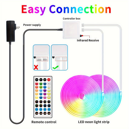 Neon Rope Lights 100ft RGB LED with App & Remote Control, 2 Rolls of 50ft Flexible Neon LED Strip, 24V Safe Low Voltage, for Bedroom, Room Decor, Gaming Setup, Indoor Accent & Holiday Lighting