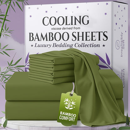 Bamboo Bed Sheet Set 4-6 Piece Extra Deep Pocket Breathable Cooling Soft Wrinkle-Free Hotel Luxury Pillowcase Set Twin Full Queen King 15 Colors