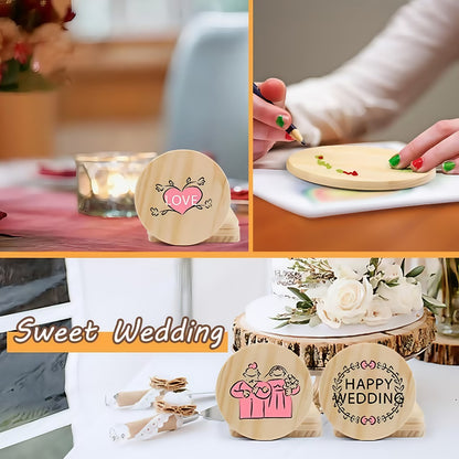 Unfinished Wood Coaster Blanks 4 Inch Round Square DIY Craft Supplies for Painting Engraving Burning with Non-Slip Felt Stickers Handmade Gift Home Decor Christmas Halloween Wedding