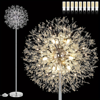 Crystal Floor Lamp Living Room 69 Inch Modern Standing Lamp – 738pcs K9 Crystals, 9 LED Bulbs, Antique Brass & Gold Finish, Tall Pole Light for Bedroom, Office & Mid Century Glam Decor