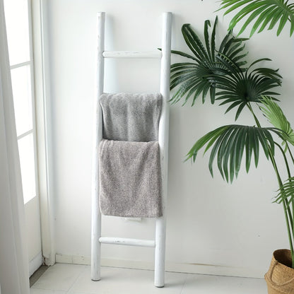 Blanket Ladder 57 Inch Wood Freestanding Farmhouse Quilt & Towel Display Rack - Rustic Wooden Wall Leaning Holder for Living Room, Bedroom & Bathroom Decor, Available in Brown, Black & White