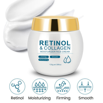 Retinol & Collagen Moisturizer Face Cream with Hyaluronic Acid & Vitamin E, Hydrating Firming Anti-Aging Day & Night Cream for All Skin Types, Hypoallergenic Neck & Face Moisturizer – 130g